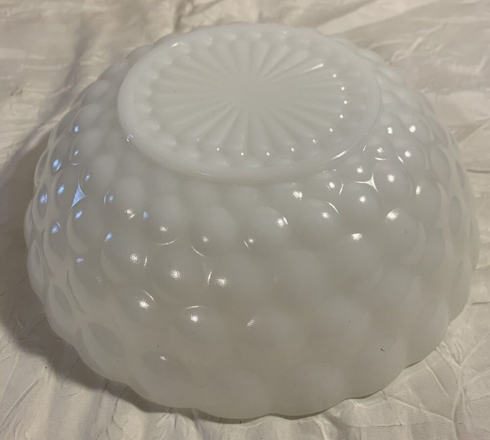 Vintage Anchor Hocking Milk Glass Bubble Serving Bowl 8.5"